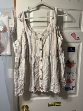 Terra & Sky Cream Tank with Blue and Tan Pinstripes